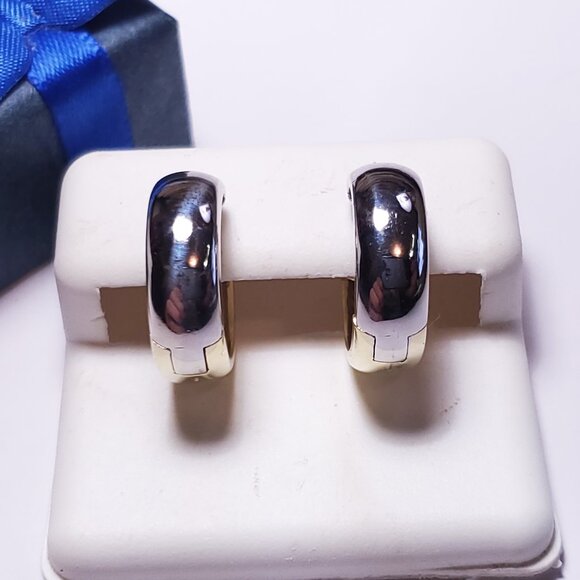 Estate 5.5mm Polished back and front 2Tone 14Kt Gold 5.583g Huggie Earrings22008 - Picture 1 of 5